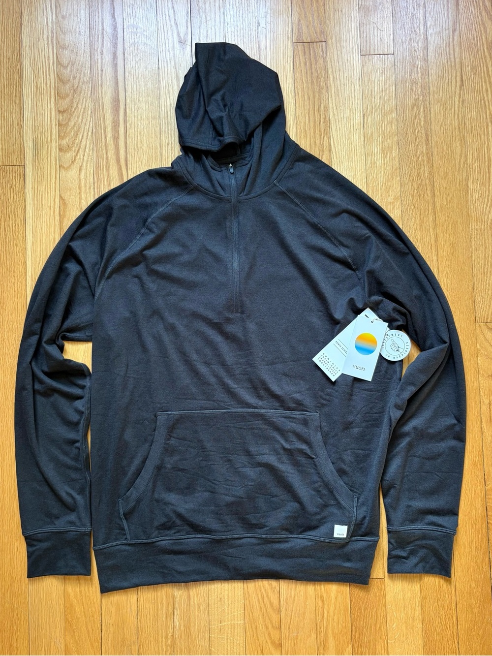 NWT Vuori Men’s Ponto Performance 1/2 Zip Hoodie Large Black Heather NEW